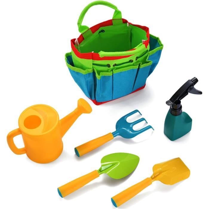 IEEILULU Ensemble D'Outils De Jardinage Pour Enfants - Kit Complet Avec Pelle, Gants, Tablier Et Arrosoir (Vert)