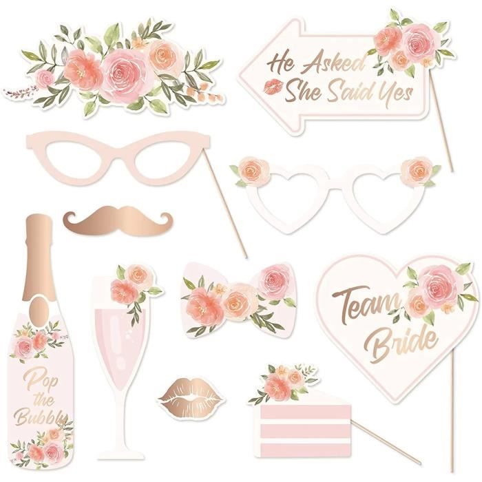 Kit Accessoires Photobooth Mariage – 30 Pièces Noir Et Or – Décoration DIY Pour Fêtes Et événements