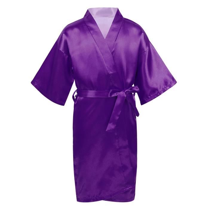 Freebily Enfant Fille Garcon Satin Pyjama Peignoir Kimono Natation Spa Chemise de Plage Robe de Chambre Mariage Anniversaire Vêtement de Nuit Sleepwear 5-16 Ans
