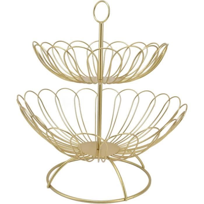 Corbeille à Fruits à 2 étages En Fer Forgé Amovible Simple Nordique Avec Poignée Noir