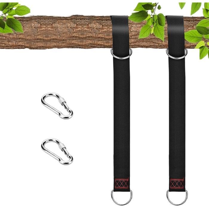 Kit De Fixation Pour Hamac - 2 Sangles Polyester + 2 Mousquetons - Longueur Réglable 2m - Camping, Jardin, Balançoire