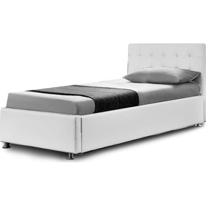 Lit complet sommier relevable + tête de lit + cadre de lit Capitole - Blanc - 90x190