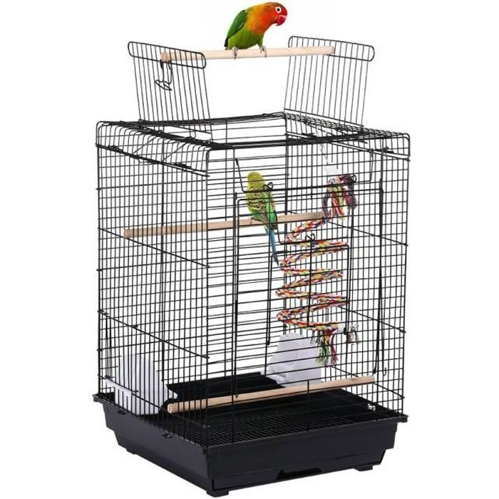 yaheetech cage à oiseaux 40 x 40 x 58 cm cage pour perruche canari calopsitte corde de jouet ouverture supérieure