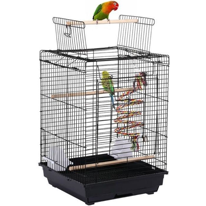 Yaheetech Cage à Oiseaux 40 X 40 X 58 Cm Cage Pour Perruche Canari Calopsitte Corde De Jouet Ouverture Supérieure