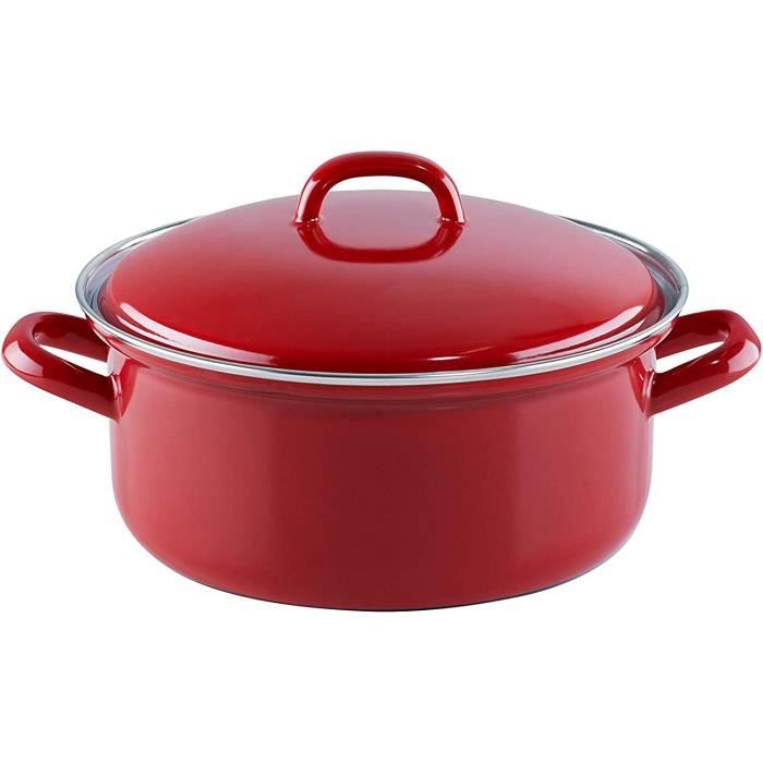 Riess 0130030 Casserole en email avec couvercle Rouge/blanc Diametre
