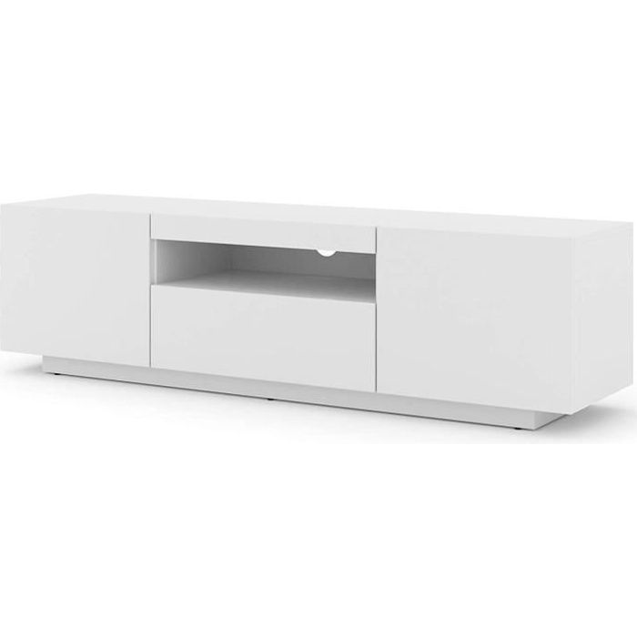 meuble tv bas universel - aura - 150 cm - blanc mat - contemporain - porte(s) et tiroir(s)