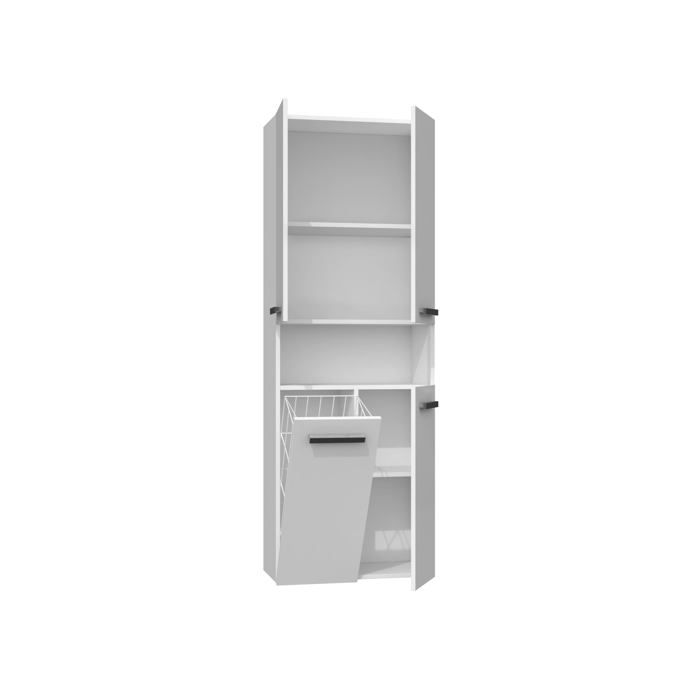 Meuble de salle de bain Bagnoli DK 1K - BLANC MAT/BLANC BRILLANT - Porte courte et panier - 30x60x174 cm