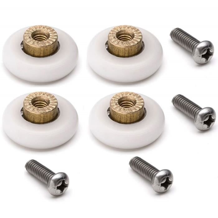 Lot De 4 Roulettes Pour Porte De Douche Coulissante – Nylon Et Aluminium – Faible Bruit – Pour Verre 4-6 Mm D'Épaisseur
