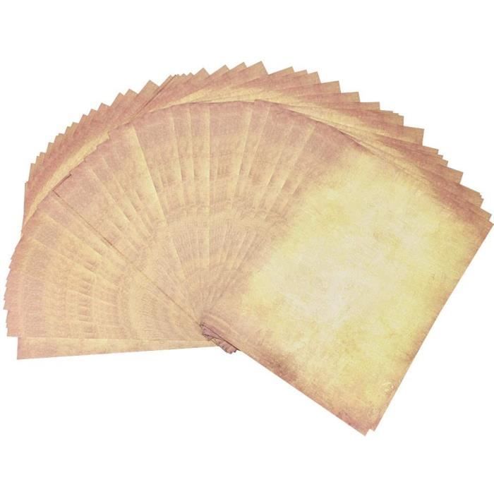 60 Feuilles Papier à Lettres Vintage A4 - 100g/m², Motif Vieux Papier Recto-Verso - Pour Invitations, Calligraphie