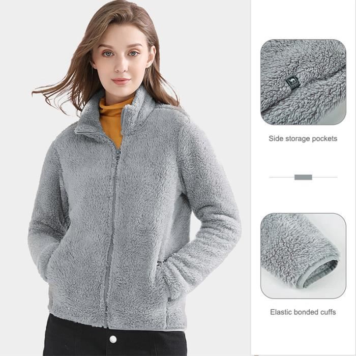 Couleur Gris taille XXL sweat shirt en polaire pour femme veste coupe vent thermique chaud manteau pour Cdiscount