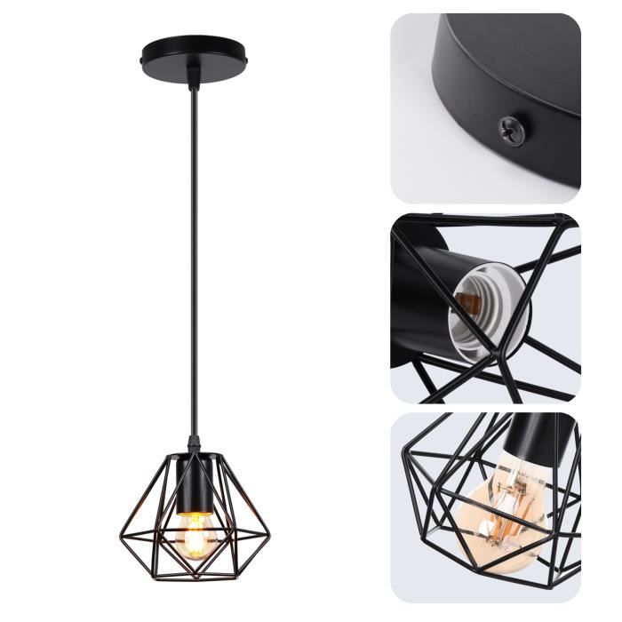 Opviq Suspension Plafond Design Cage Métal - Luminaire Rétro Moderne E27 Pour Salle à Manger Et Salon