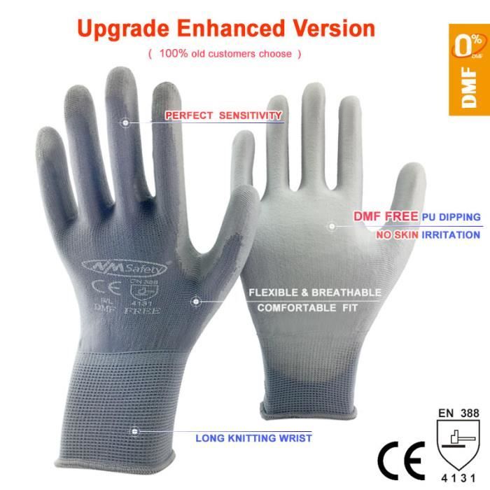 Gants De Protection Professionnels Gants De Travail Velway 12 Paires | Résistants Aux Abrasions | Revêtement PU | Taille L/9 | Pour Jardinage, Mécanique Antidérapant Taille L