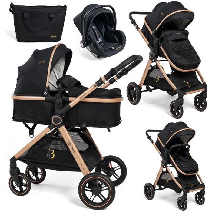 BEBELISSIMO - Poussette combinée trio 3 en 1 - siège auto 0m - nacelle - dès la naissance - jusqu’à 22kg - Nicea - noir