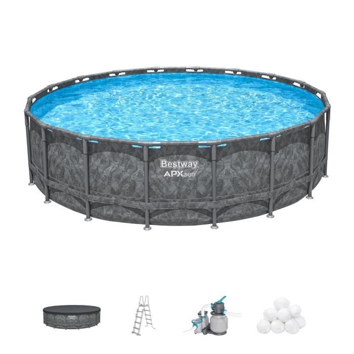 Kit Piscine hors sol tubulaire BESTWAY - APX 365™ - 549 x 132 cm - Ronde (Filtre à sable 250 g polysphère échelle bâche)