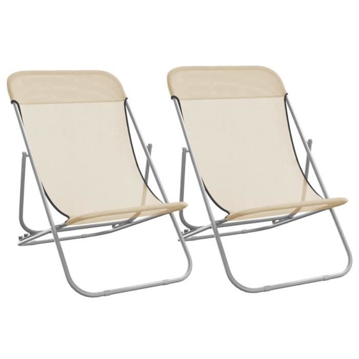 chaise longue - transat - chaises de plage pliantes 2pcs textilène acier enduit de poudre - yw tech 7301306968609