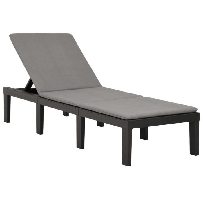 chaise longue - transat - bain de soleil - chaise longue avec coussin plastique anthracite - yw tech dio7734921082700