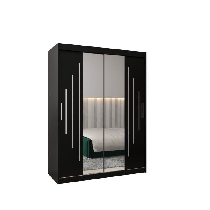 Armoire de Chambre MALTESE 1 Noir 150 avec 2 Portes Coulissantes avec Miroir Penderie (Tringle) avec étagères Sans tiroirs