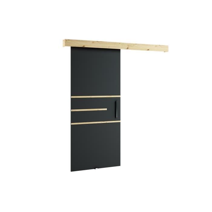Ensemble Porte coulissante interieur avec rail LOPA X - Noir Mat + Artisan - 90x204cm