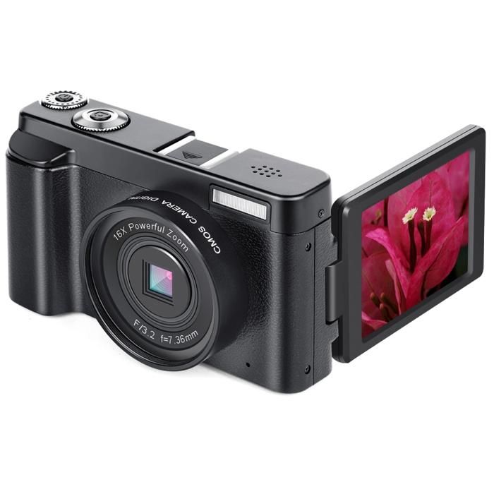 Appareil photo num&eacute;rique 48 MP, HD 1080p, zoom 16x, &eacute;cran rabattable Noir