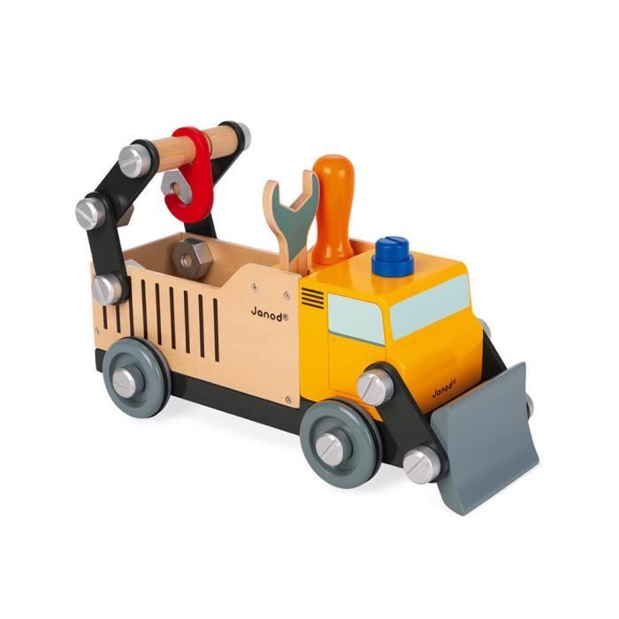 Jeu de Construction en Bois - JANOD - Camion de Chantier - 43 pièces - Pour enfants de 3 à 8 ans
