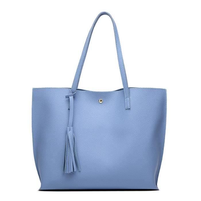 Perfect Sacs Main pour femme pas cher Sacs Bandouli re Grand Capacit style l gant en Cuir PU Bleu