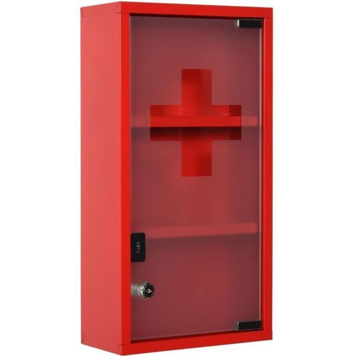 armoire à pharmacie kleankin - 2 étagères 3 niveaux - porte verre trempé dépoli - 25l x 12l x 48h cm - rouge