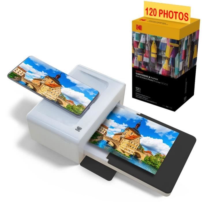 Kodak - Pack Imprimante PD460 + Cartouche et papier pour 120 photos - Photo Bluetooth & Docking - Format Carte Postale 10x15 cm