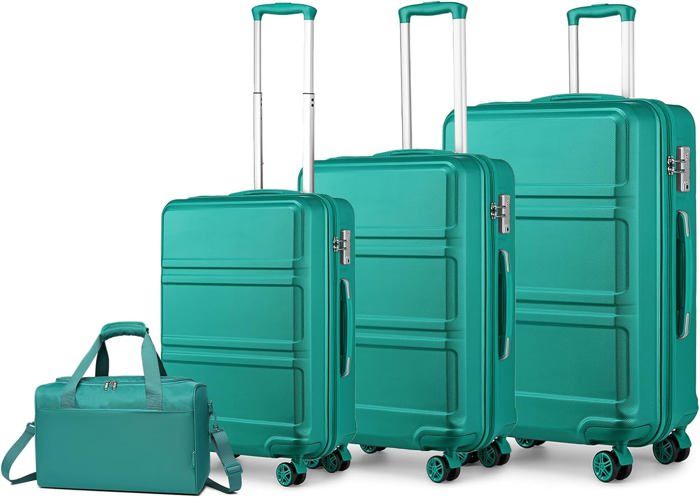 Kono Ensemble de valises légères en ABS rigide avec serrure TSA + sac cabine Ryanair 40 x 20 x 25 cm, turquoise, 4 Piece Set, Bleu