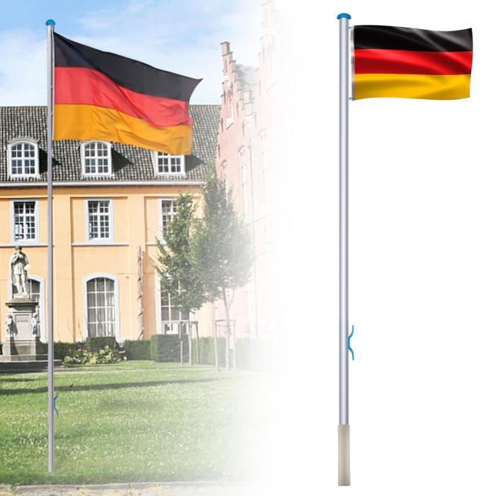 LARS360 Mât de drapeau en aluminium 6,5 m avec drapeau allemand