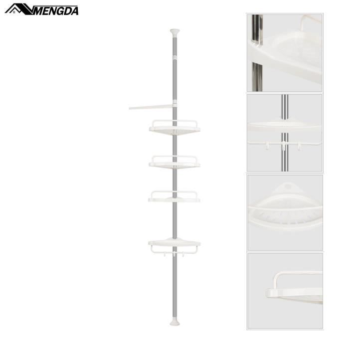 mengda etagère d´angle télescopique 4 tablettes pour salle de bain, douche, étagère en acier inoxydable 254-304cm blanc