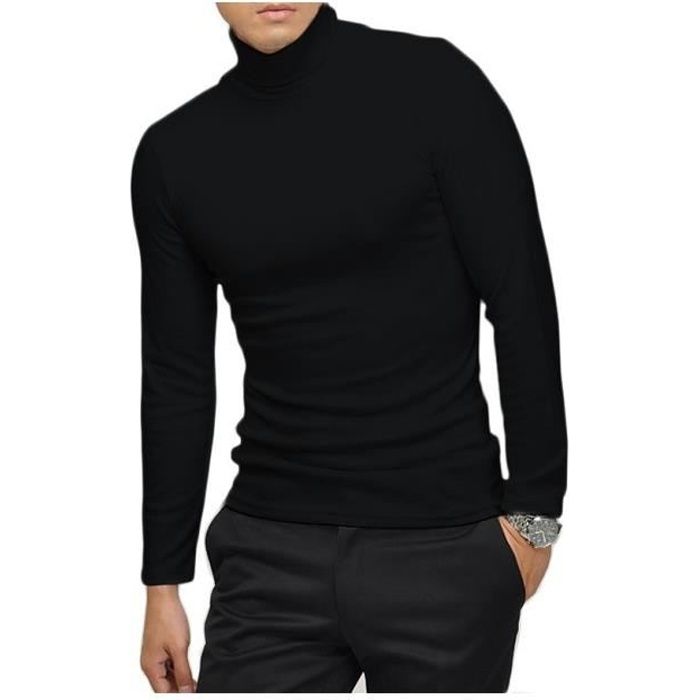 VKA28 Sous-pull pour homme modèle Raphael col montant thermique slim fit (Noir - M-L)