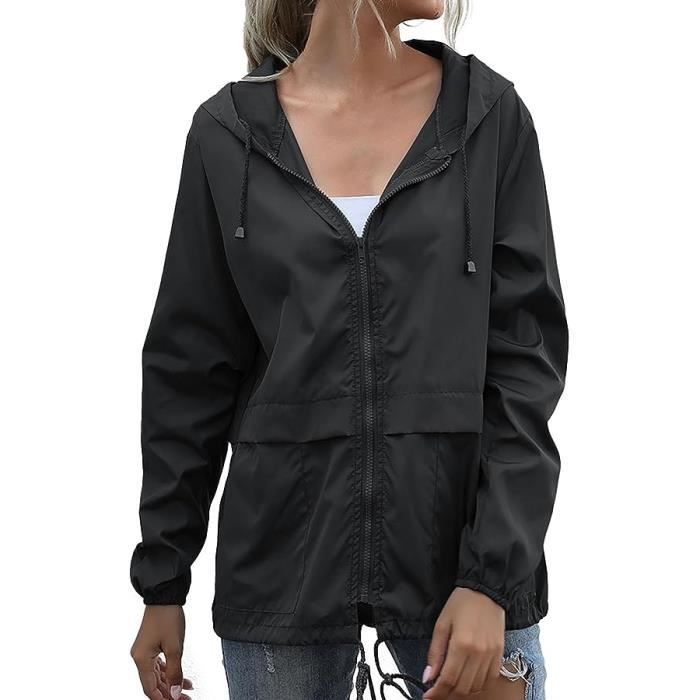 HHOP Vetements Impermeables Veste de pluie pour femme imperméable et  respirante - Coupe-vent - Longue veste à capuche - Légère fermeture éclair  