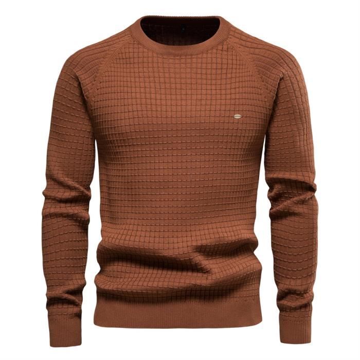 Pull Homme En Tricot Manches Longues Casual Pullover Couleur Unie