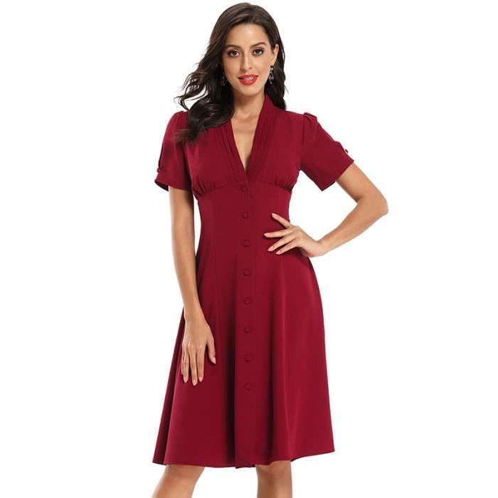 Robe Mi Longue femme Col V Vintage de Marque Robe Portefeuille