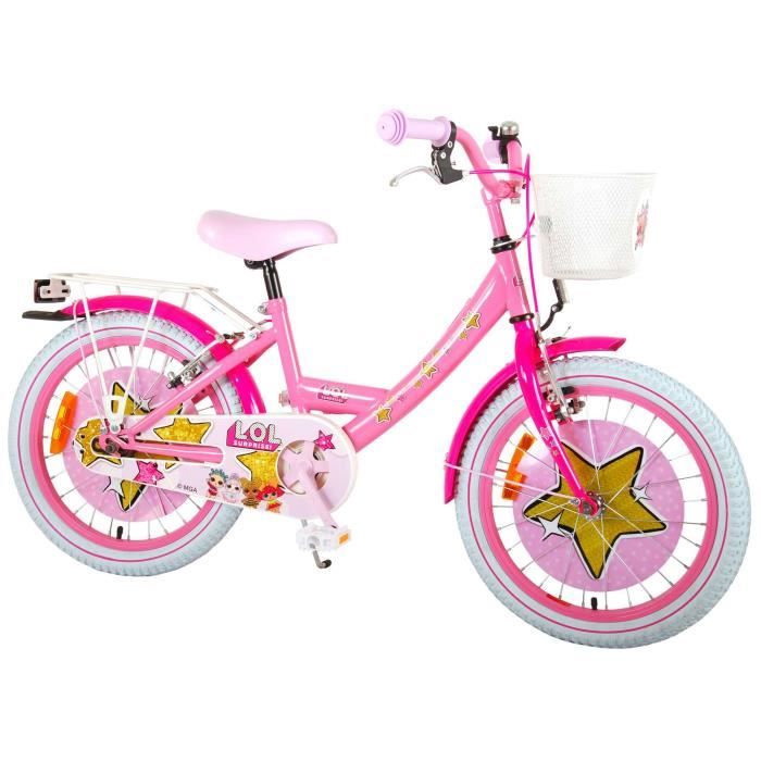 Vélo Enfant Fille 18 Pouces LOL - Original LOL Surprise - Freins Avant et Arriére sur Le Guidon - Panier Rose