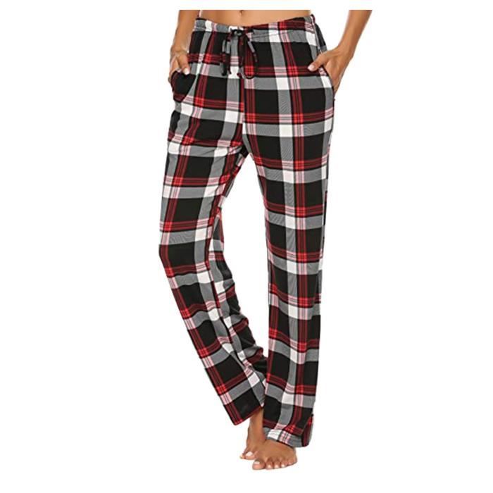 MISFAY Femmes Bas De Pijamas Pantalon Ample Pyjama Taille Haute A Jambre Large Fluide Chic avec Cordon De Serrage Décontracté 