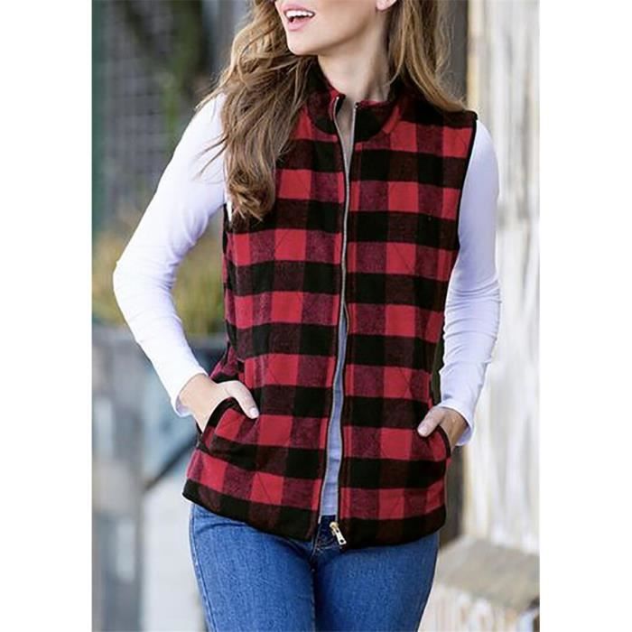 Gilet sans manches a carreaux pour femmes Type Red plaid Blanc Cdiscount Pret a Porter