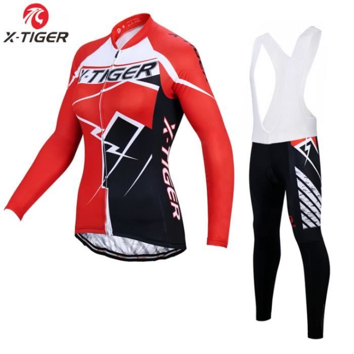 Maillot Cyclisme Femme Tenue Cycliste Hiver,Vêtements Velo VTT En Polaire Thermique Jersey Manche Longue Et Pantalon à Bretelle Avec 19D Coussin Gel,Ensemble Combinaisons De Cycling Respirant(B1,S