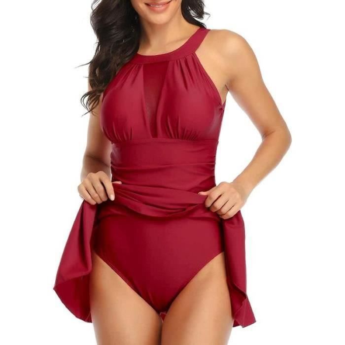 Femme Maillot De Bain 1 Piece Avec Jupette Push Up Rembourre Cache Amincissant Bikini Jupette Tankini Beachwear Rouge Rouge Cdiscount Pret a Porter