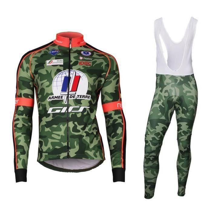 Tenue de Cycliste Maillot de Velo Manches Longues Homme Pantalon A Bretelle VTT Route Ensemble de Vetement