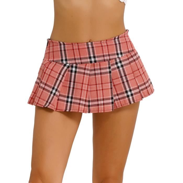 Femme Fille Mini Jupe Plissée Sexy Jupes courte de Écolière avec Bouton  Clubwear