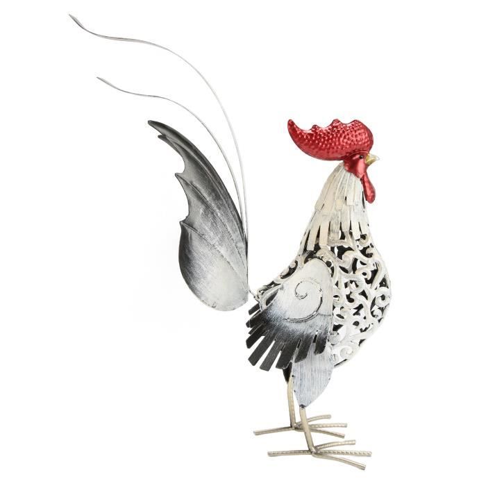 Sculpture En Métal Coq – Fer Forgé, Finition Doré & Noir, 37x40.8 Cm, Décoration Intérieure