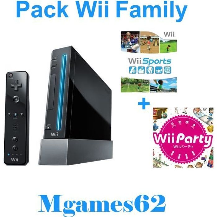 Console Nintendo Wii Noire - Pack Family - Wii Sports et Wii Party inclus