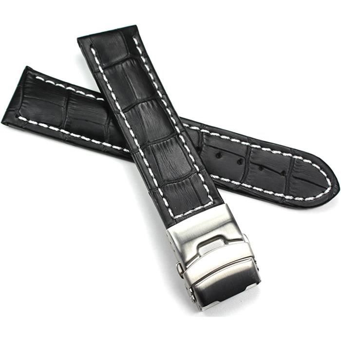 Bracelet De Montre Vintage En Cuir Véritable ZRC - Largeur 16mm - Boucle Déployante - Occasion