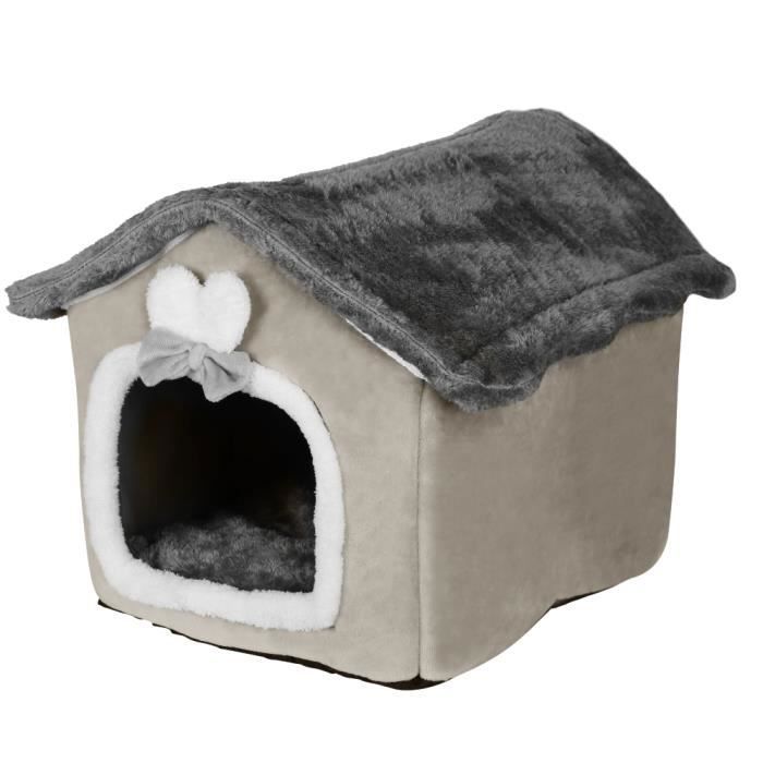 Comparer les prix de Lit De Grotte pour Chat Lavable, Niche De Chat en Peluche Chaud Et Confortable, Maison De Chat Pliable Et Confortable, 46*36*40cm