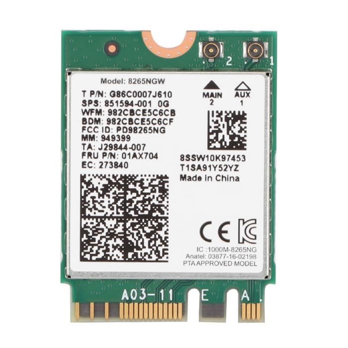 Carte réseau sans fil Intel 8265 AC 5G adaptateur réseau sans fil ...
