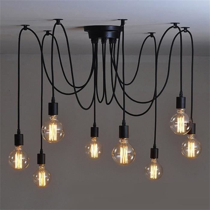 Chic Loft Pendant Lustre Industrie 8 Tetes Moderne Plafond