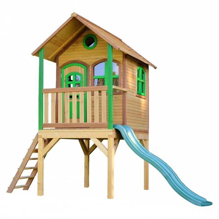 AXI Laura Maison Enfant avec Toboggan vert | Aire de Jeux pour l'extérieur en marron & vert | Maisonnette /Cabane de Jeu en Bois