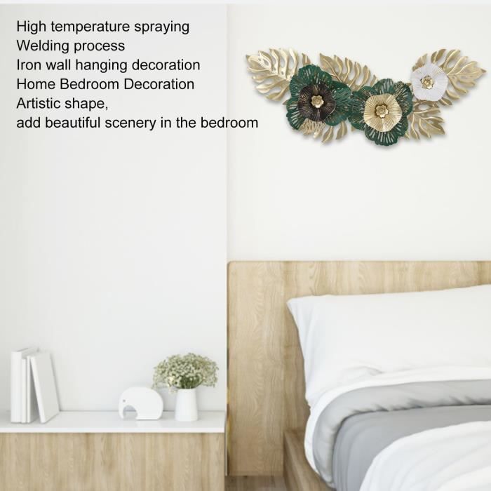 Décoration Murale En Métal Noir Avec Motif Fleurs - Sculpture Minimaliste 31x39 Cm Pour Salon, Chambre...