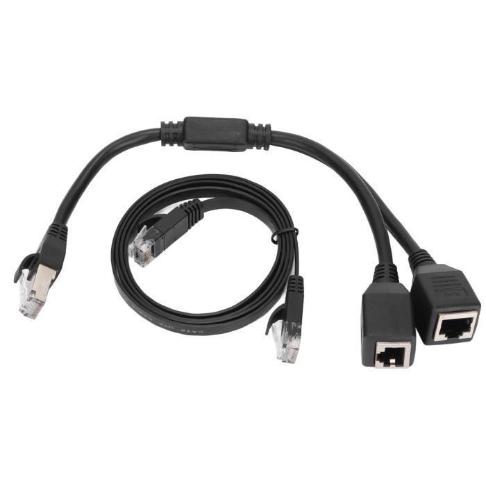 Câble adaptateur Ethernet RJ45 - QIILU - Noir - 1 à 2 ports - Noyau ...